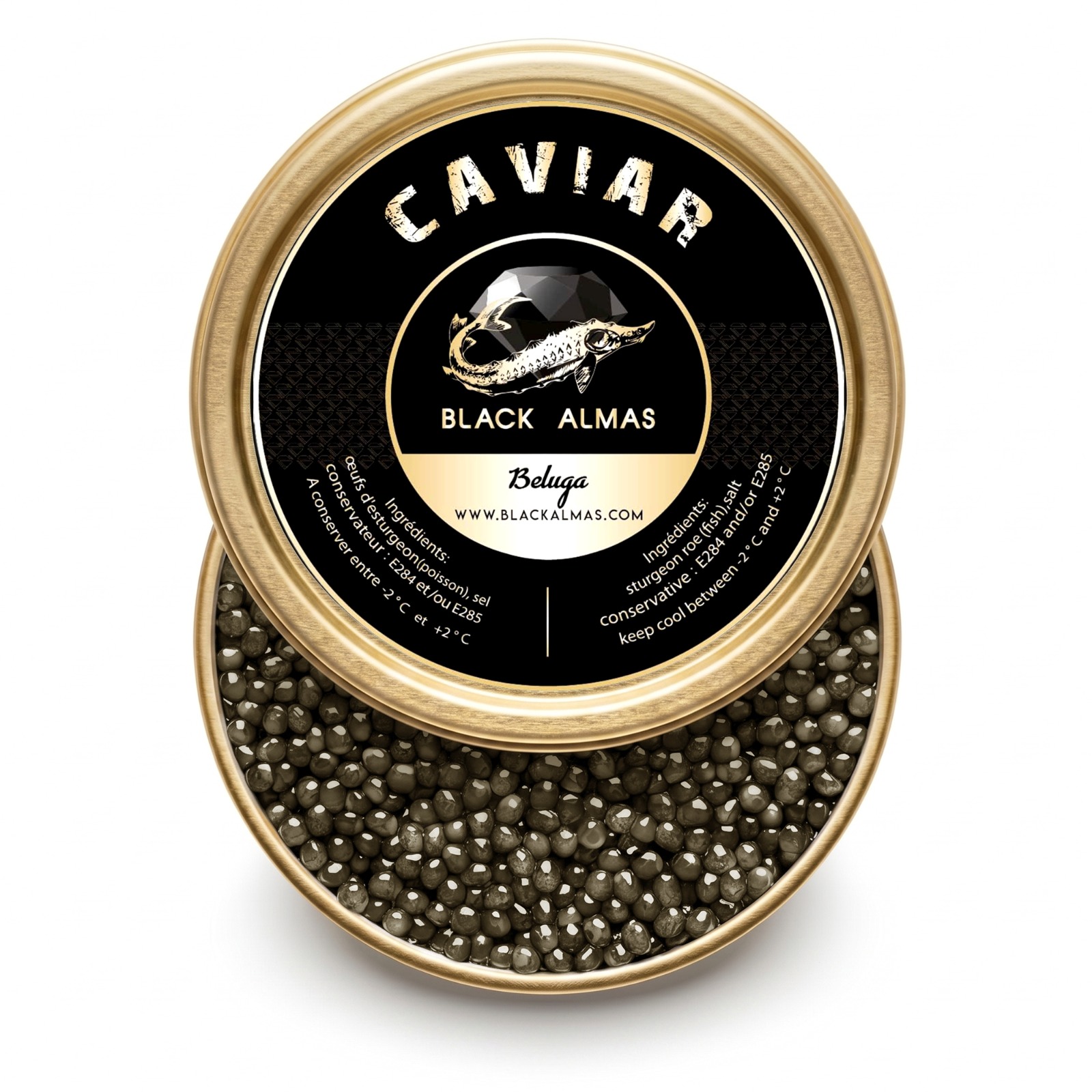 Caviar Béluga Iranien Black Almas – Caviar Huso huso premium aux gros grains, livraison express en France et en Europe