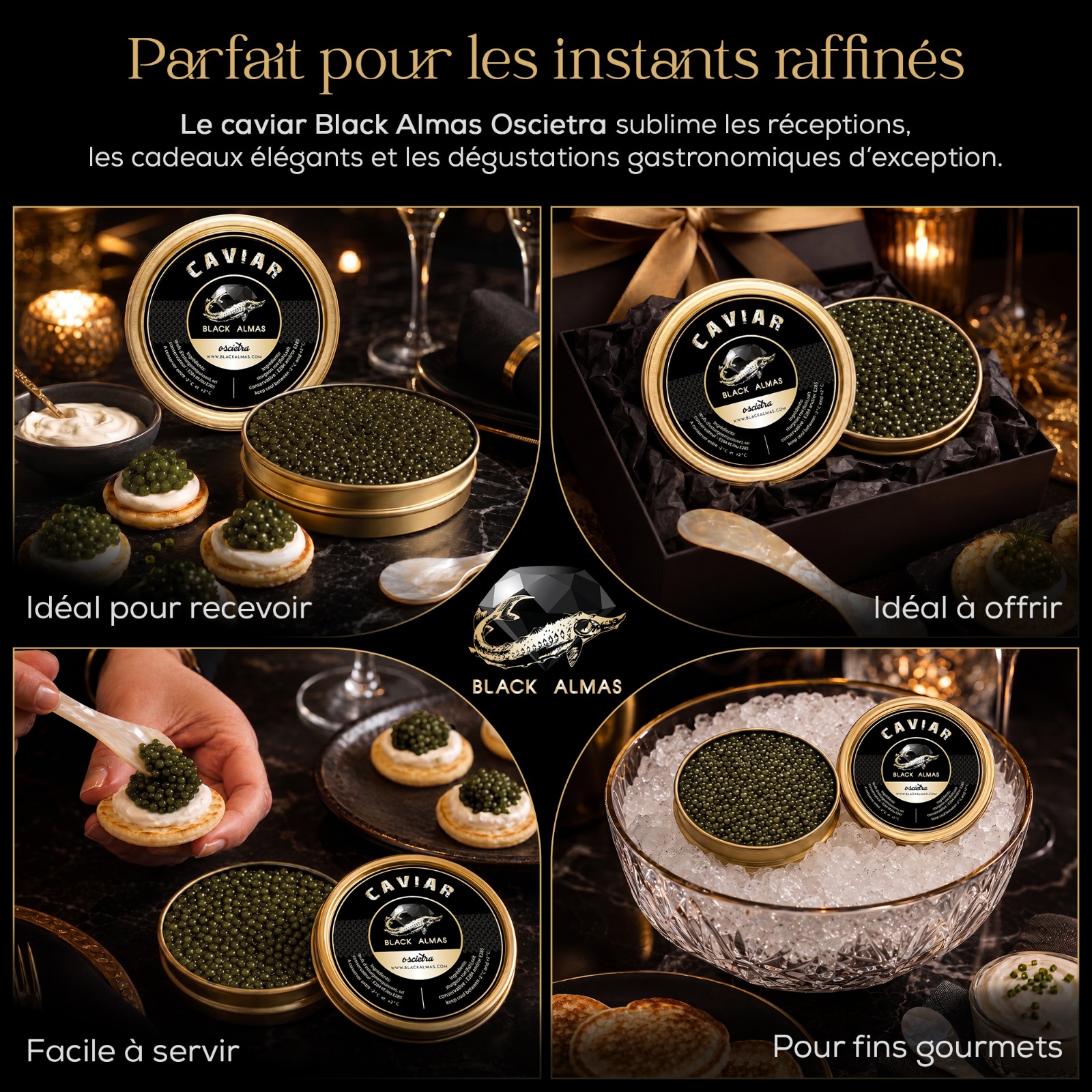 Dégustation de Caviar Osciètre Black Almas avec cuillère en nacre