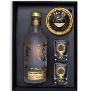 Offrez un coffret cadeau caviar Top Selection 100g avec vodka Tsarskaya Gold. Produit de luxe idéal pour une dégustation premium. Livraison rapide en France.