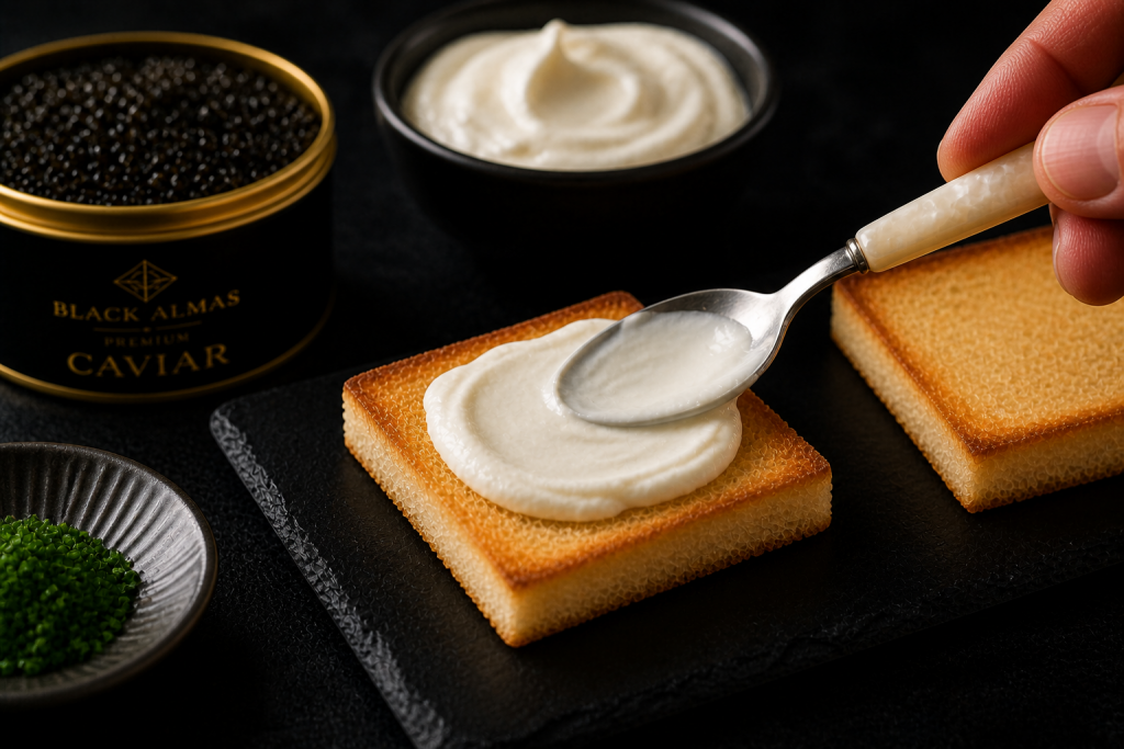 Déposez une fine couche de crème fraîche épaisse.